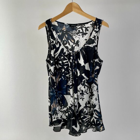 Spense Lightweight Silky Tank Top, Black/White Geometric Floral Print, Size L - Picture 4 of 11